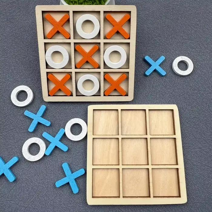 Jeu de puzzle Tic Tac Toe en bois pour deux joueurs