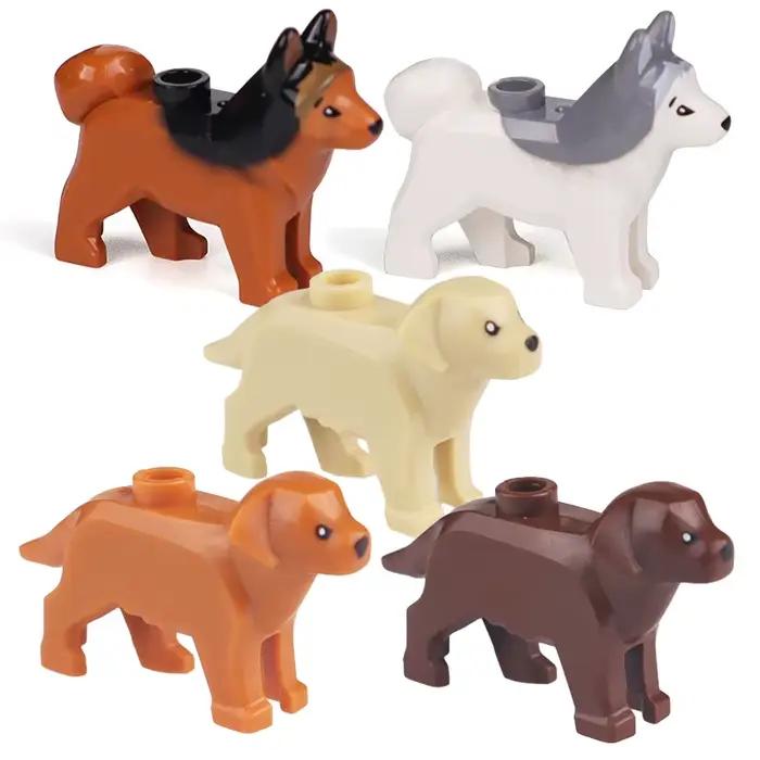 Blocs de construction d'animaux compatibles pour enfants MOC cheveux dorés chien de police bouledogue husky chihuahua occasions spéciales construction éducative imagination enfants nature