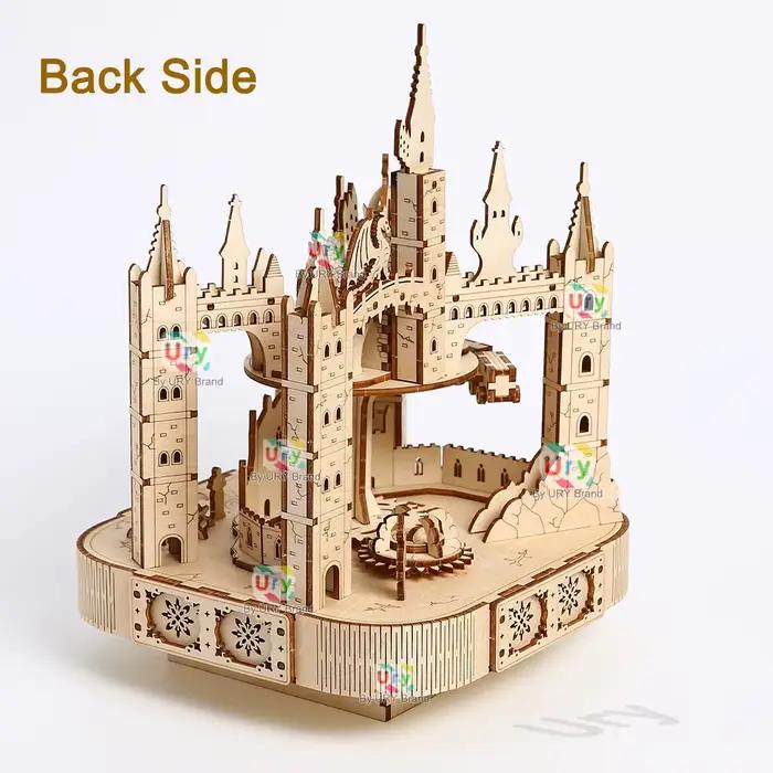 Ury Puzzle 3D en bois, boîte musicale octogonale, train rotatif, modèle de château, kit mécanique, décoration, jouet DIY, cadeau pour adulte