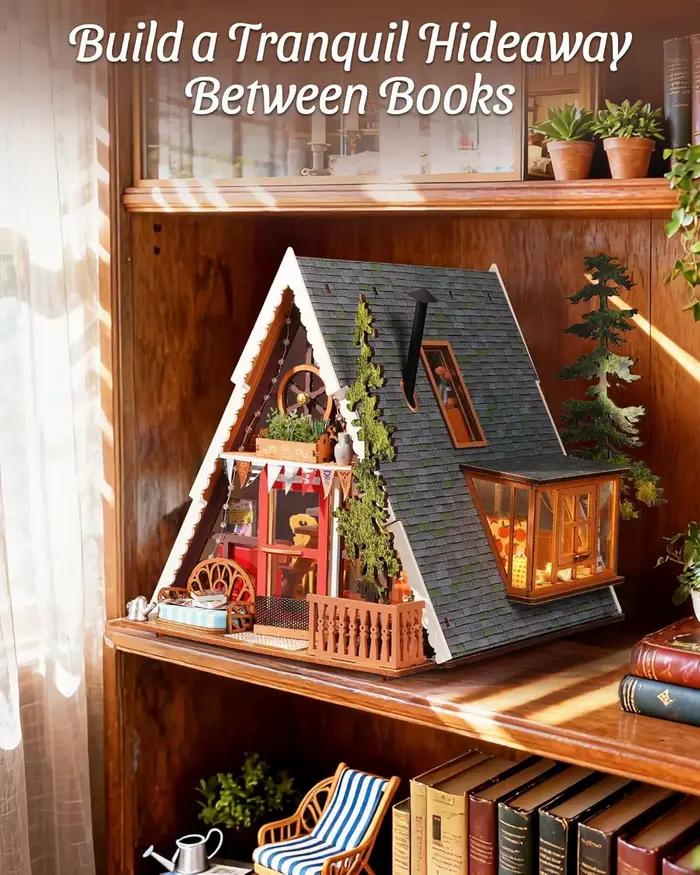 Kit de maison miniature Rolife DIY, cabane en forme de A, puzzle en bois 3D, petite maison avec lanterneau ouvrable pour adolescents et adultes