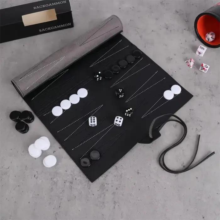 Ensemble de backgammon enroulable ninth world pour adultes et enfants jeu de société portable avec échiquier classique pliable en cuir pu occasions spéciales famille amusante strategie critique