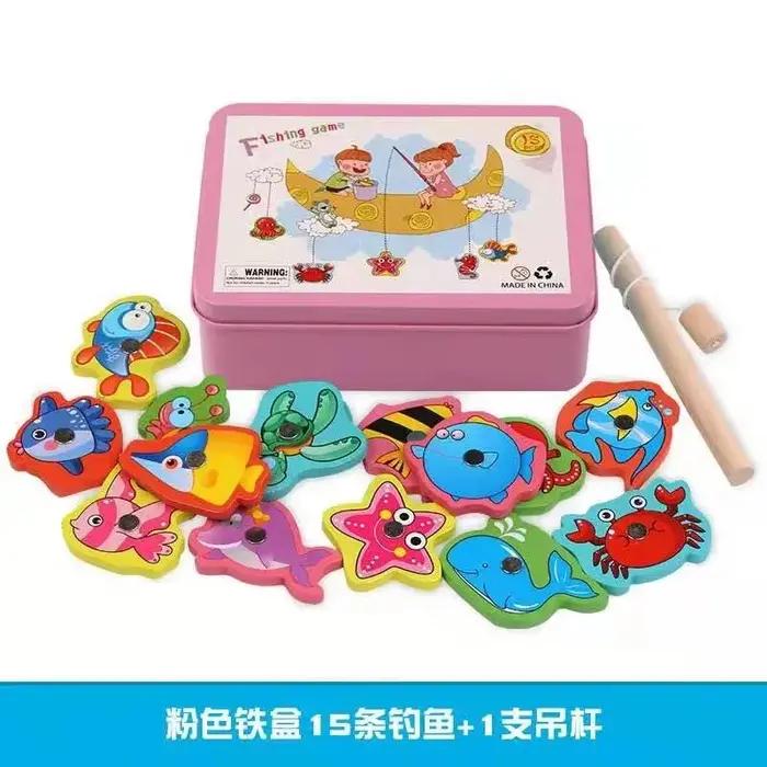 Jeu de pêche magnétique en bois Montessori Puzzle attrape poissons éducatifs entraînement compétences motrices enfants occasions spéciales anniversaire noel