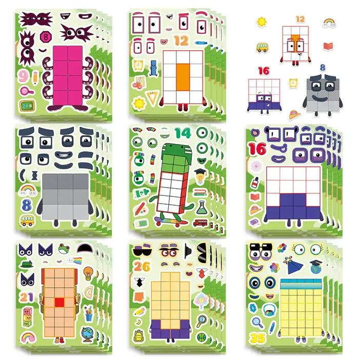 8 puzzles numériques à motifs de blocs de construction de dessins animés, manuel de bricolage, carte interactive, récompense, graffiti imperméable