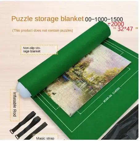 Tapis de puzzle en feutre pour jeux de 1500 à 3000 pièces, accessoire de puzzle avec sac de rangement et bandes de fixation pour enfants et adultes, usage familial et voyage
