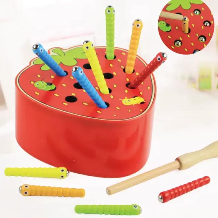 Planche magnétique pour attraper des vers et des fraises, jeu de pêche pour enfants, chenille de capture magnétique, jouets éducatifs Montessori, cadeau pour bébé
