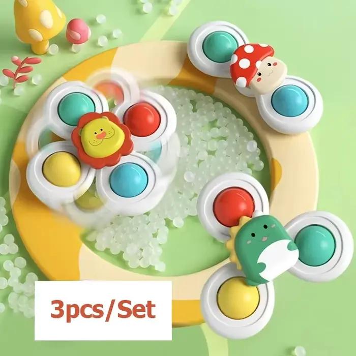 Jouets rotatifs à ventouse 3 pièces pour bébé, coordination œil-main, formation éducative, jouets de bain et de voyage, cadeau d'anniversaire et de noël animaux et nature