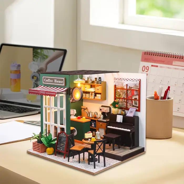 Analyste de construction de modèles de maison de course miniatures en bois pour enfants, puzzles 3D