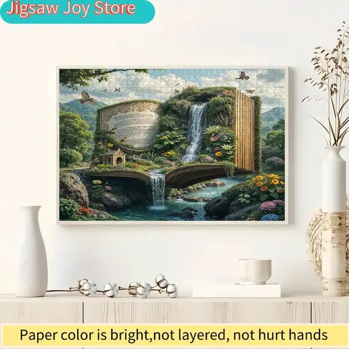 Puzzle du monde des livres magiques grand puzzle en carton durable 70 cm x 50 cm couleurs vibrantes design paysage cascade pour adultes et adolescents occasions spéciales