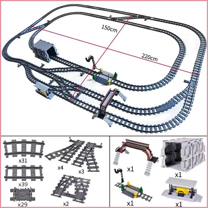 Plate-forme de gare urbaine, feu de circulation, grotte, voies volantes, Rails droits et incurvés, b