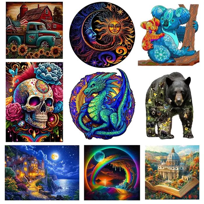 Puzzles artistiques en bois avec motifs façonnés et réguliers pour un plaisir de construction et décoration à offrir pour adultes occasions spéciales