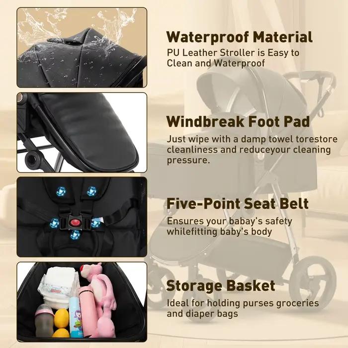 3 en 1 landau poussette Portable luxueux voyage landau haut paysage nouveau-né bébé poussette avec p