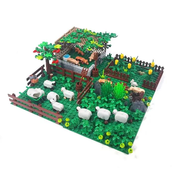 Scènes de blocs de construction de rancho d'animaux amusants