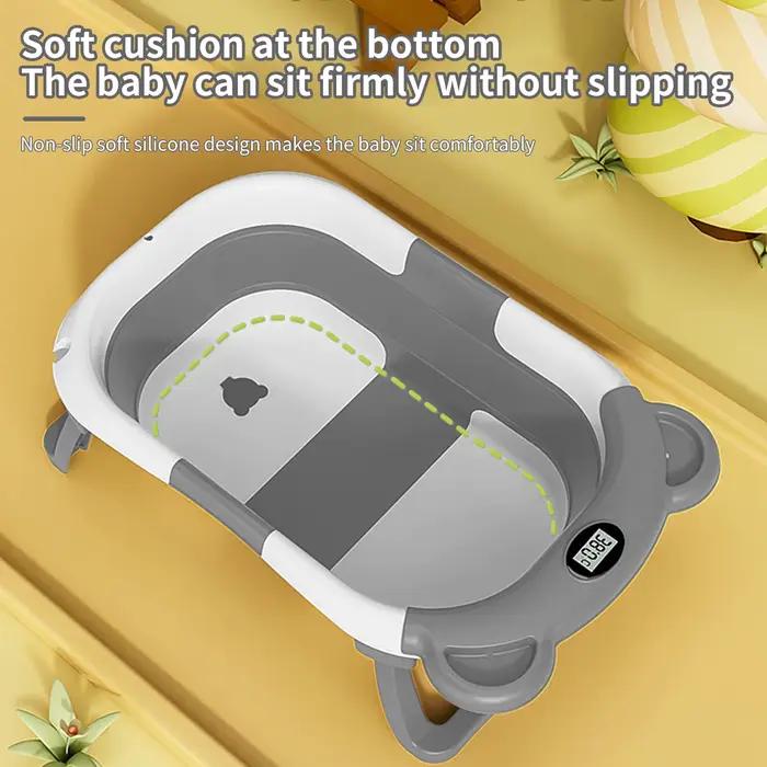 Baignoire pliable pour bébé avec thermomètre intégré, surface antidérapante, baignoire de voyage por