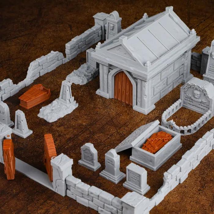 Ensemble de terrain miniature pour cimetière RPG tombes et clôtures compatibles avec le terrain de jeu de rôle sur table pour améliorer l'immersion et la dramatisation des parties