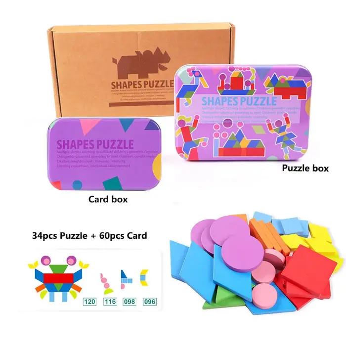 Puzzles 3D en bois de formes géométriques pour enfants
