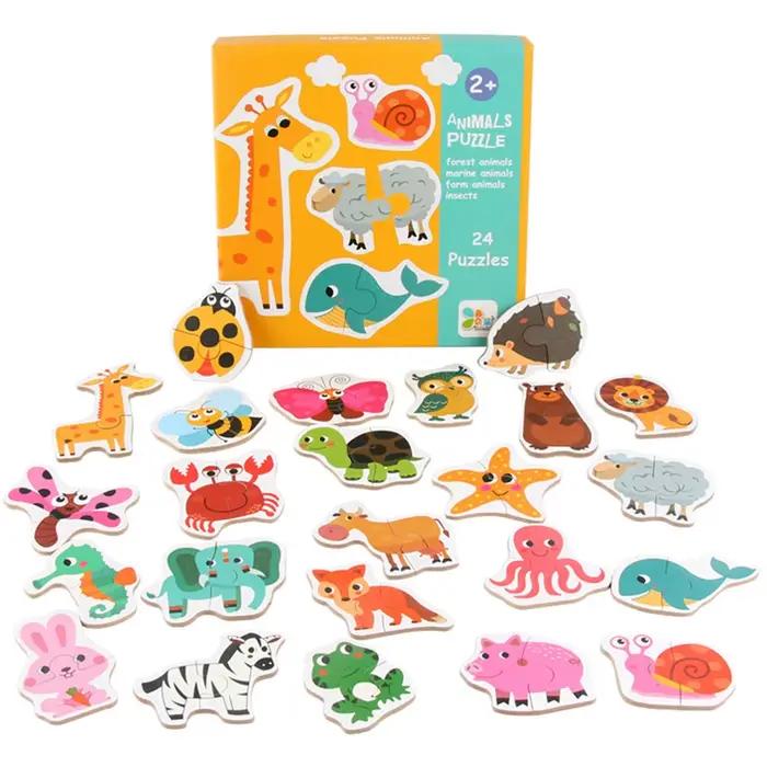 Puzzle en bois pour enfants, jeu assorti, apprentissage précoce, Cognition, animaux, fruits, trafic,