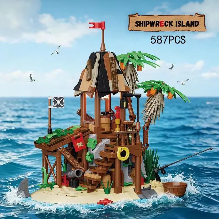 Ensemble de construction de blocs de l'île naufragée des pirates, inspiré des films et jeux, avec br