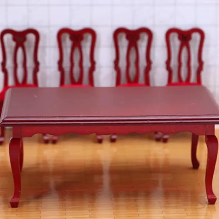 Maison de poupée modèle meubles accessoires en bois rétro Table à manger et chaises ensemble