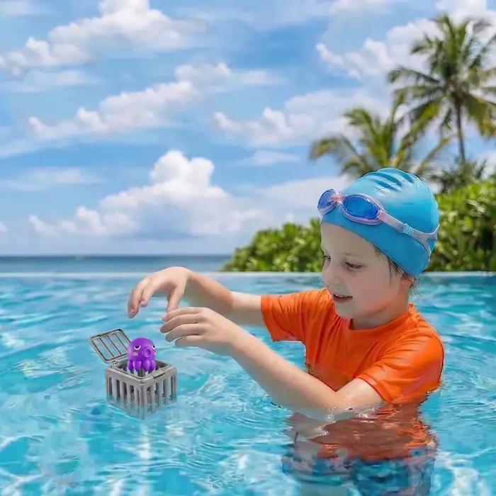 Jouets de plongée pour enfants, jeu de piscine aquatique, ensemble de jouets de bain pour tout-petits avec boîte à poissons et animaux flottants, cadeau d'été pour la natation