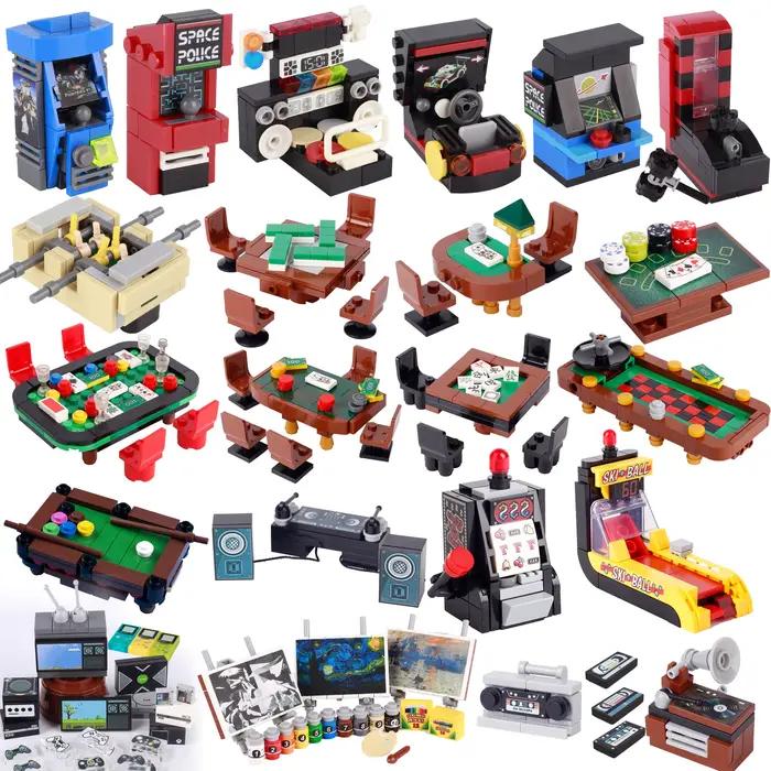 MOC City – blocs de construction de Table de Poker, fentes, Console de jeu de balle de Ski, cartes d'échecs, Machine de jeu, scène de salle, briques, jouets cadeau