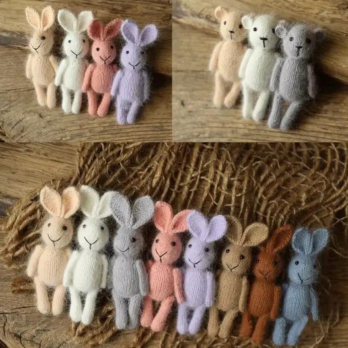 Poupées tricotées à la main en laine lapinours pour nouveau-nés, accessoire de studio photo, cadeau d'anniversaire pour bébé, couleur lavable, trousseau de naissance