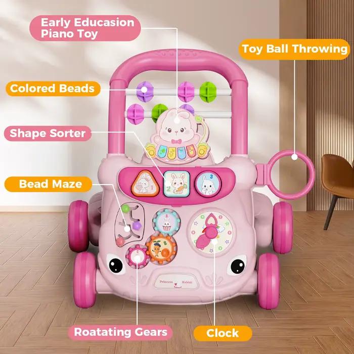 Marche-bébé musical multifonctionnel avec centre d'activités et jouets éducatifs pour tout-petits