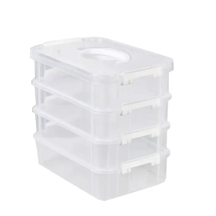Boîte de rangement empilable Extra Large à 4 niveaux avec couvercle, organisateur en plastique trans