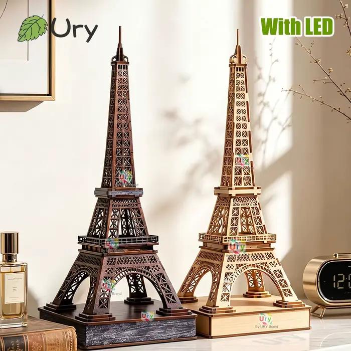 Puzzle 3D en bois Ury, Tour Eiffel de Paris colorée avec lumière, célèbres monuments classiques européens, modèle d'architecture mondiale, jouets DIY