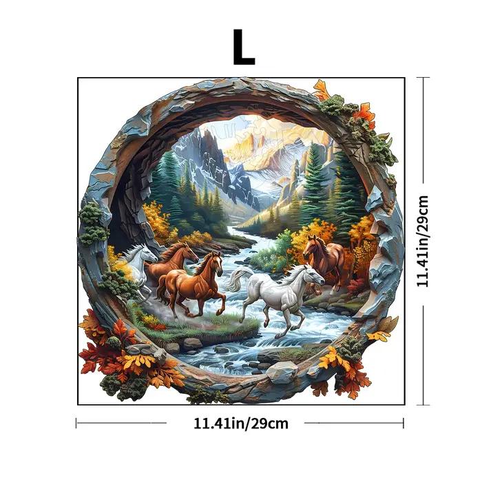 Puzzles en bois forêt et cheval, emballage de boîte en papier exquis, jouets puzzle en forme, cadeaux uniques anti-Stress pour adultes, irréguliers