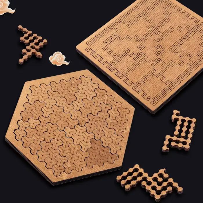 Puzzle en bois IQ Impossible pour adultes - Casse-tête Tangram - Défis de 10 niveaux de difficulté - Jeu de plateau pour tous les âges et styles