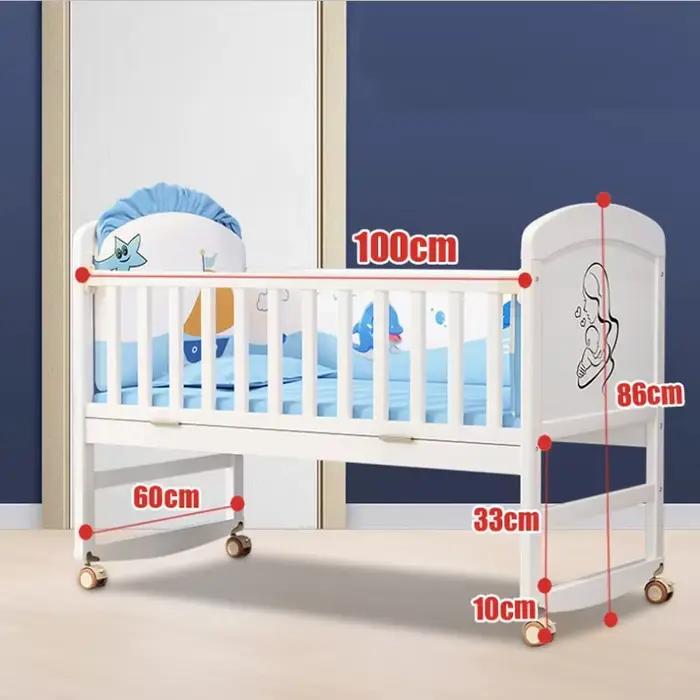 Ensemble complet de berceau de bébé en bois blanc avec moustiquaire et literie en latex naturel et coir pour enfants de 0-6 ans occasions spéciales