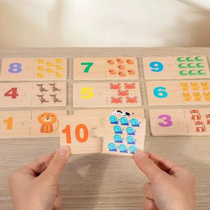 Puzzle en bois Montessori avec thème animal et nature, blocs épais pour l'apprentissage des nombres et de la géométrie, pour enfants de 3 à 6 ans