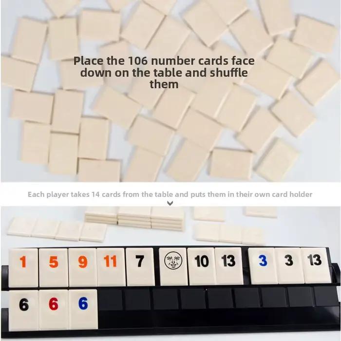 Jeu de Rummy Cube 106 Pièces 4 Plateaux Étui Portable Jeu de Société Sportif Convivial Occasionnel Famille Amis