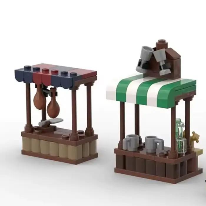 Jouet de blocs de construction MOC-ensemble de modèles de stand de marché carré de ville médiévale pour assemblage créatif-un ensemble de jouets comme cadeau de vacances adapté