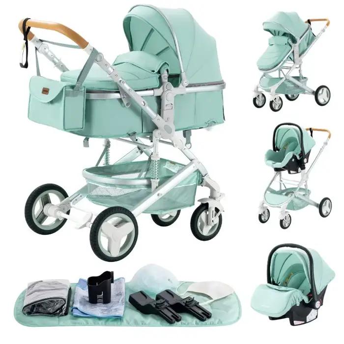 Poussette multifonction 3 en 1 avec panier de couchage et siège auto, poussette compacte pliable, po