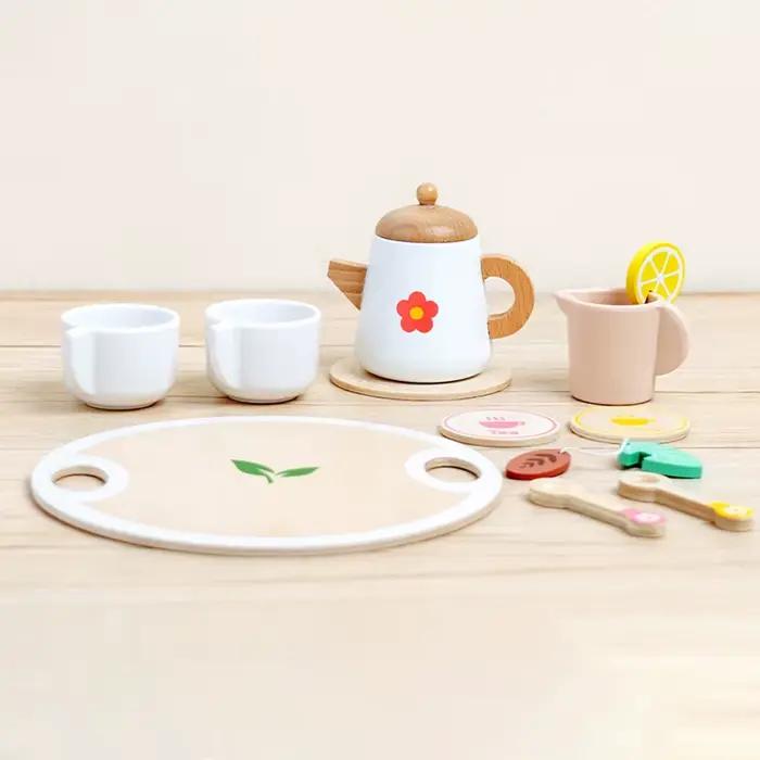 Jouets de simulation en bois pour enfants ensemble de cuisine service à thé en bois réaliste cadeaux pour enfants occasions spéciales