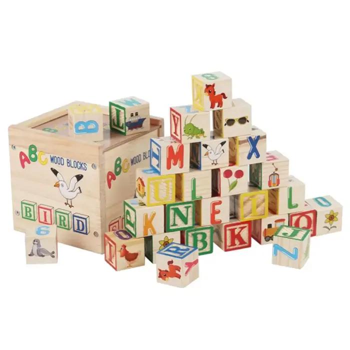 Blocs de construction en bois pour apprentissage Cognitif, lettres de l'alphabet et des chiffres, jouets cognitifs, motricité, lettre ABC