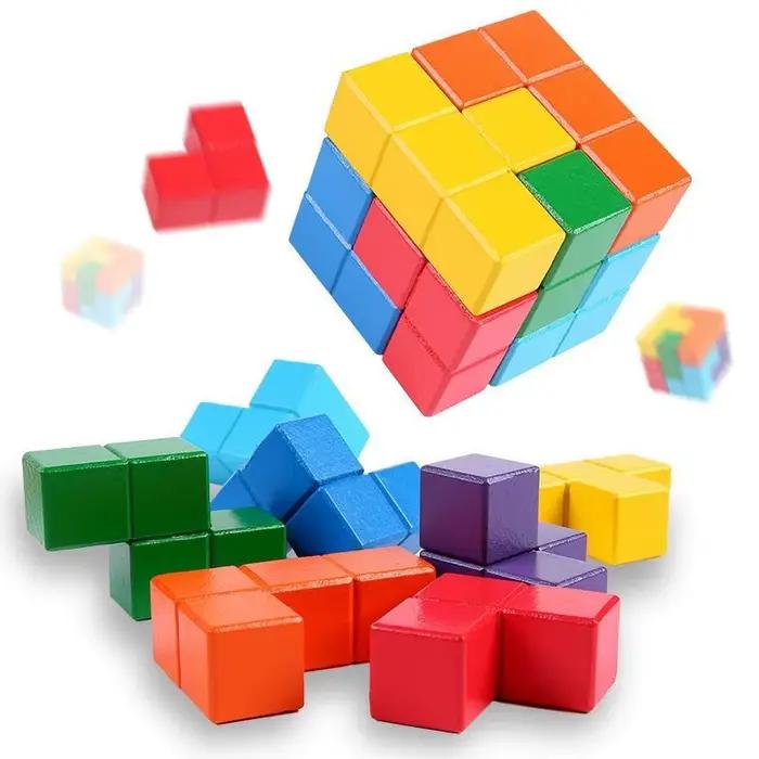 Cube 3D en bois forme géométrique puzzle 3D défi intellectuel réflexion logique pour enfants et adultes jeux de société cadeaux éducatifs occasions spéciales