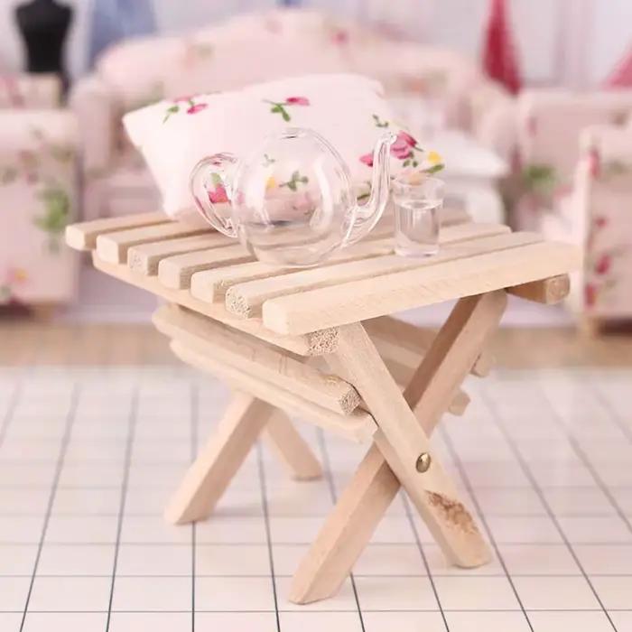 Mobilier miniature pour maison de poupée échelle 1:12, tabouret en bois, support à fleurs, accessoir