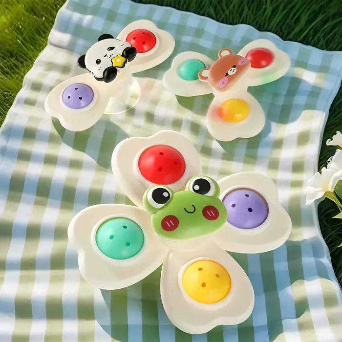Ventouse rotative à fleurs d'animaux jouet rotatif pour table et chaise de bébé ensemble de spinner supérieur du bout des doigts de 3 pièces occasion bain et jeu quotidien