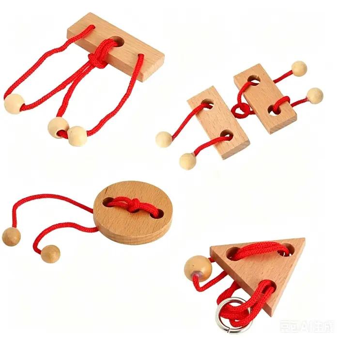 Puzzle de corde en bois pour enfiler les boucles