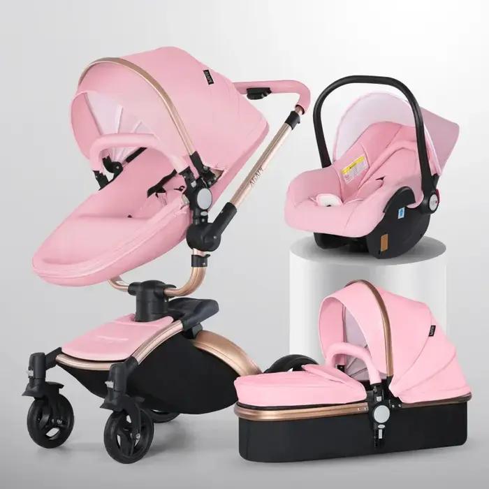Poussette bébé 3 en 1, landau bidirectionnel de paysage haut