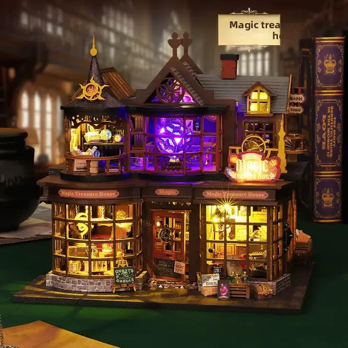 Maison de poupée magique en bois à construire soi-même avec support pour livres - Modèle artisanal à assembler pour les