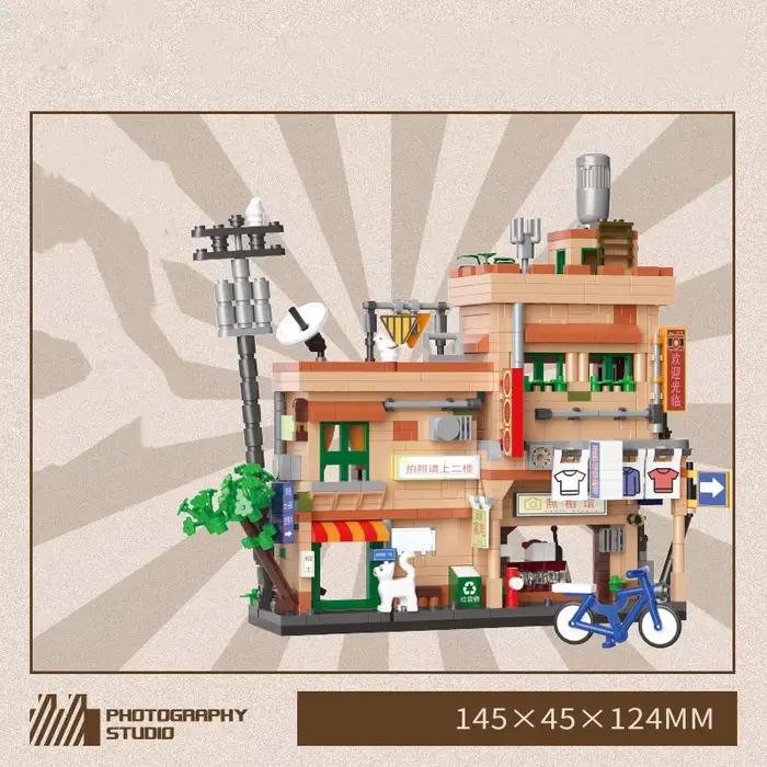 Mini Blocs de Construction Créatifs Thème Vues Urbaines Chinoises Salon de Coiffure Magasin de Vidéos Magasin de Jeux Studio Photo Plastique Robuste Création Imagination Occasions Spéciales
