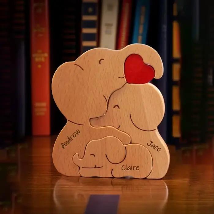 Puzzle en bois de famille d'éléphant de bricolage personnalisé