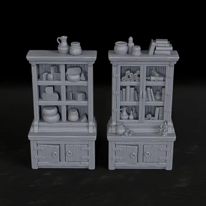 Ensemble de meubles miniatures RPG, 2 pièces, bibliothèque et armoire de rangement pour terrain de jeu de rôle sur table, excellent cadeau