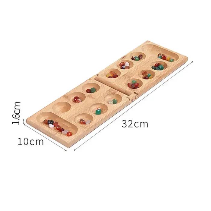 Riverstones & Bamboo Jeu de société Mancala pliable - Jeu de table classique amusant avec plateau en bois pour adultes et enfants