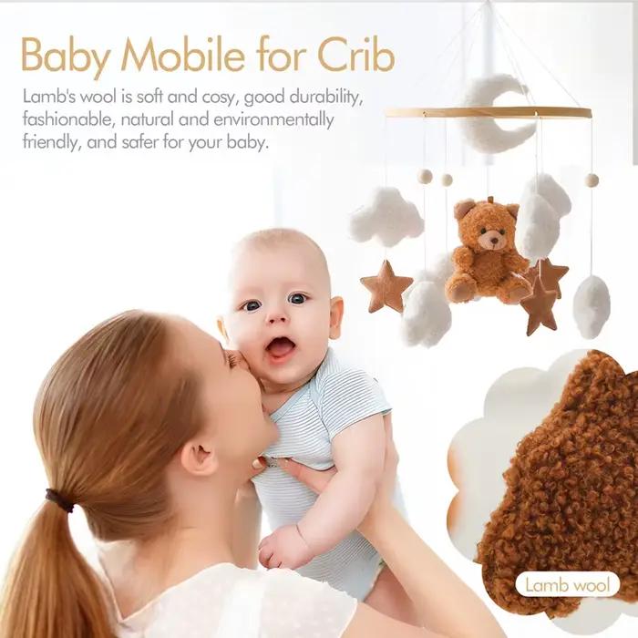Lit de bébé Mobile en bois, hochet, jouet en feutre doux, ours de dessin animé, support Mobile, boît