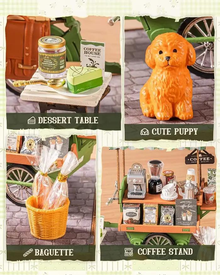 Kit de construction de maison miniature Rolife Tiny House Dollhouse Coffee Cart, modèle de diorama, puzzle 3D en bois pour adultes, cadeaux uniques
