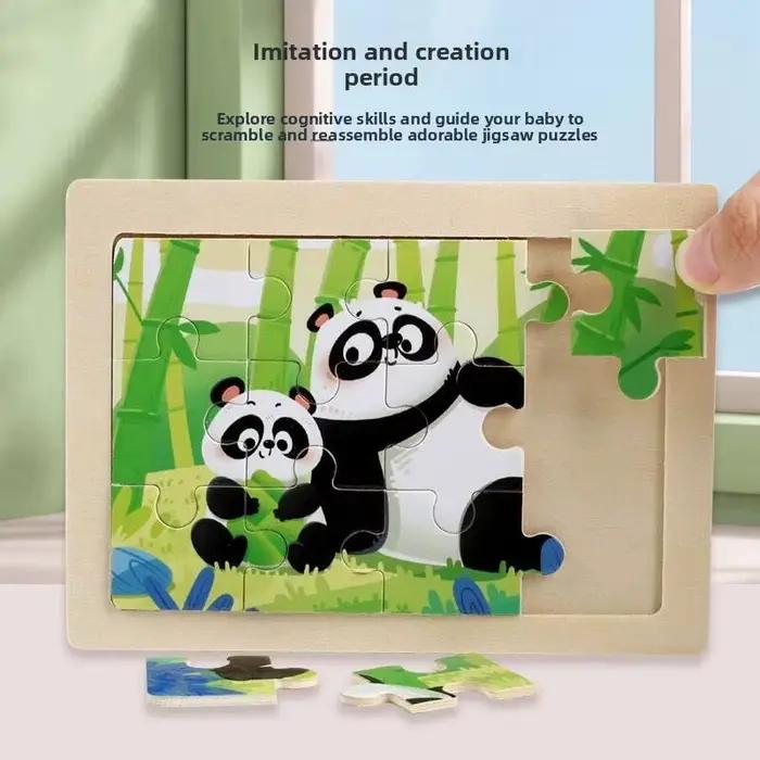 12 pièces bébé en bois 3D Puzzle dessin animé Animal dinosaure Intelligence Puzzle en bois jeu de Puzzle jouets éducatifs pour les enfants